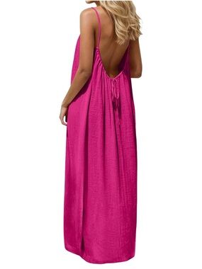 Hot Pink Backless Maxi Dress with Spaghetti Straps